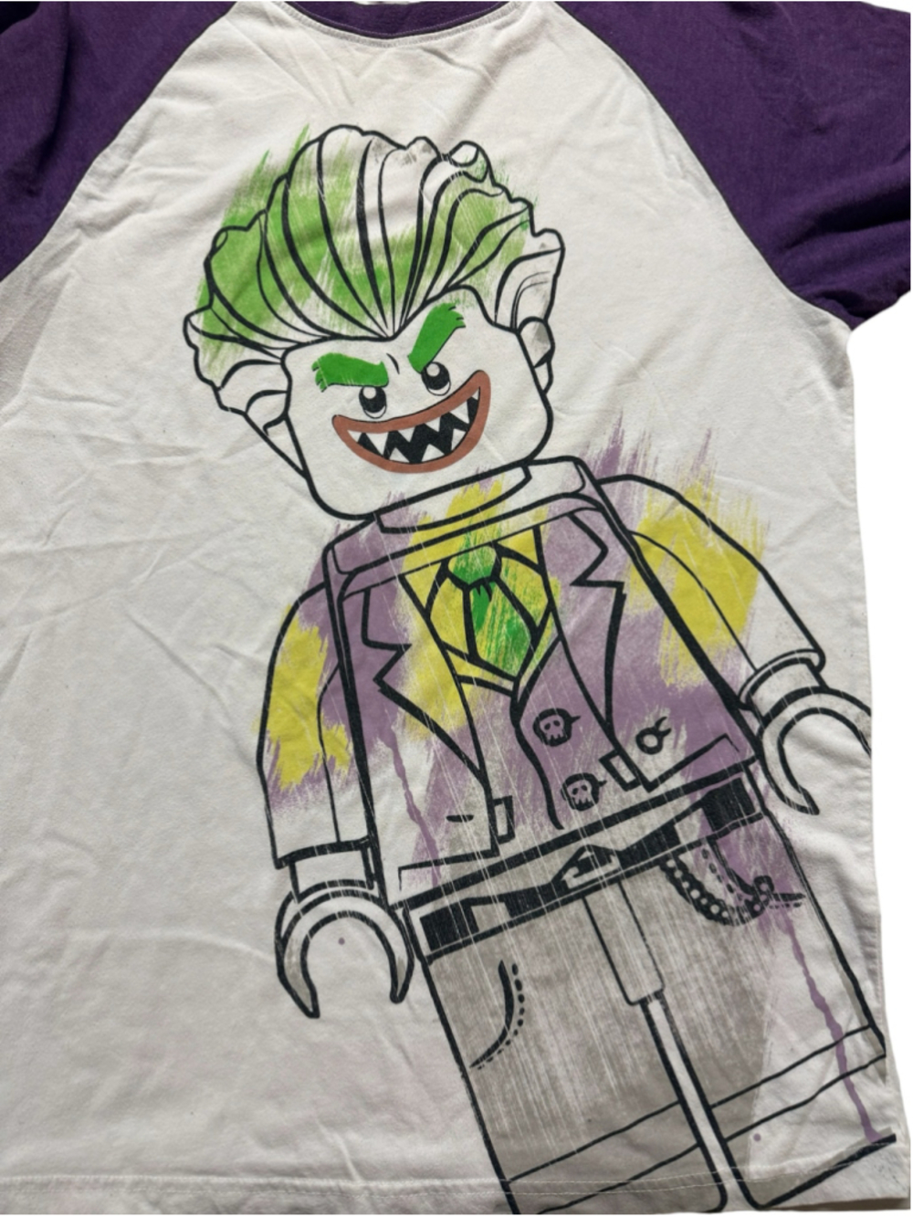 LEGO Batman Movie Joker T Shirt Mens Purple White Raglan Graphic Tee 2017